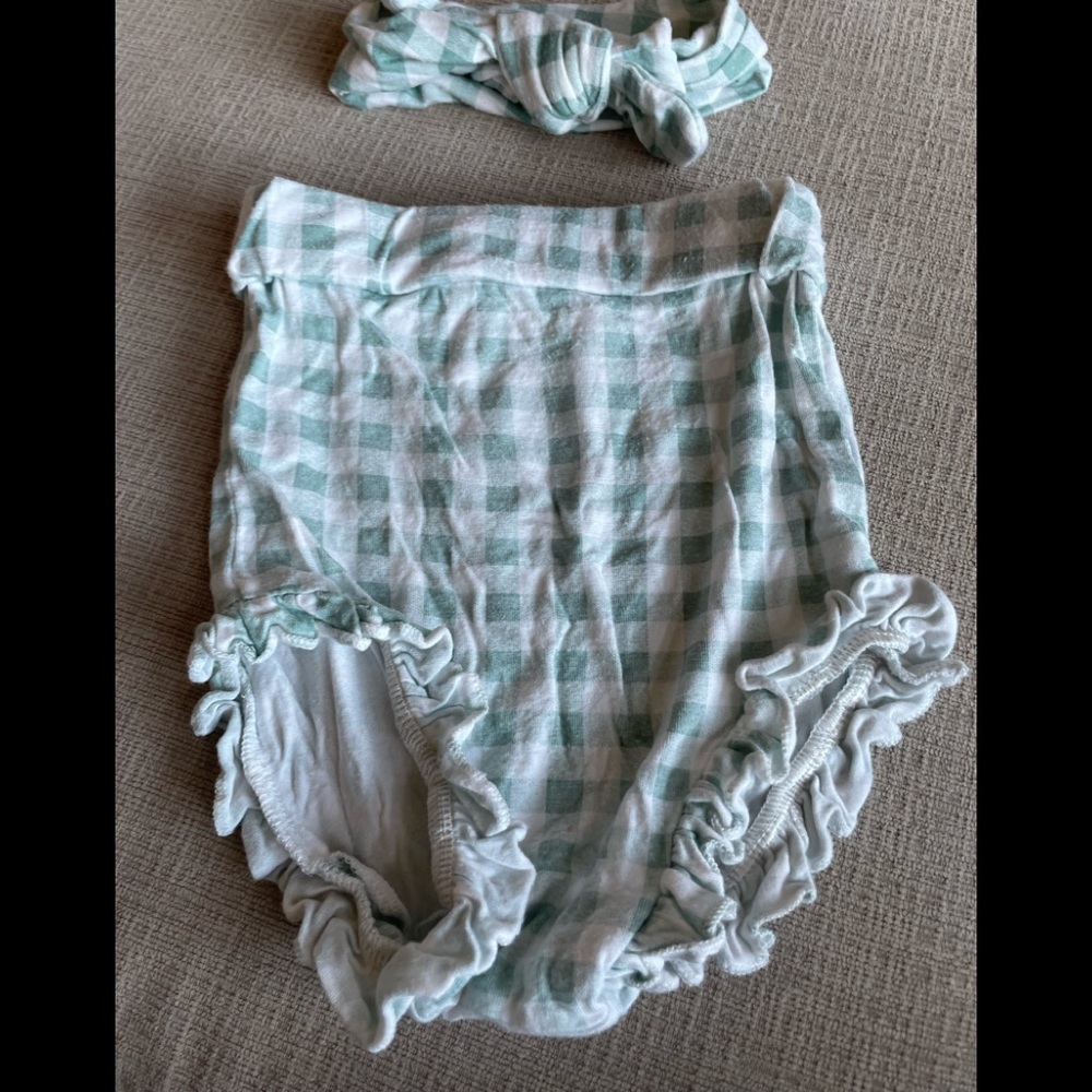 Spearmint Love high waist bloomer and matching bow gingham